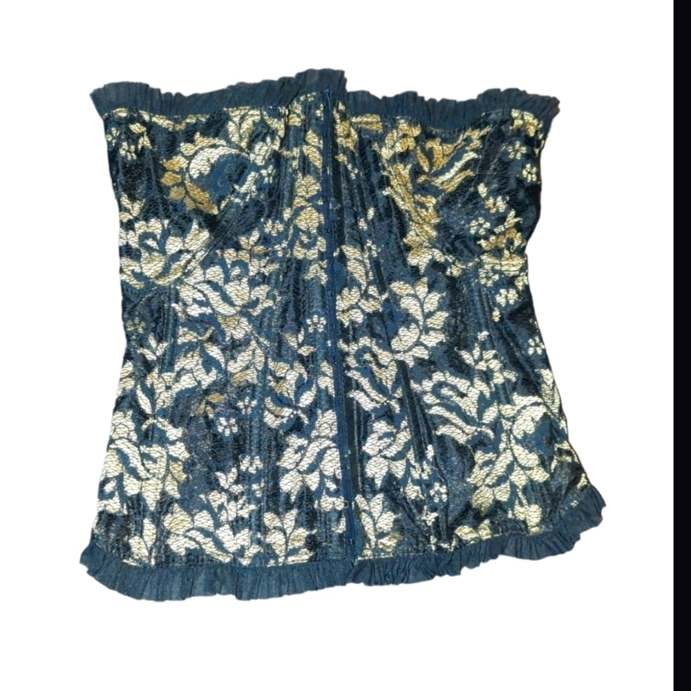 Fredrick's of Hollywood gold and black corset.